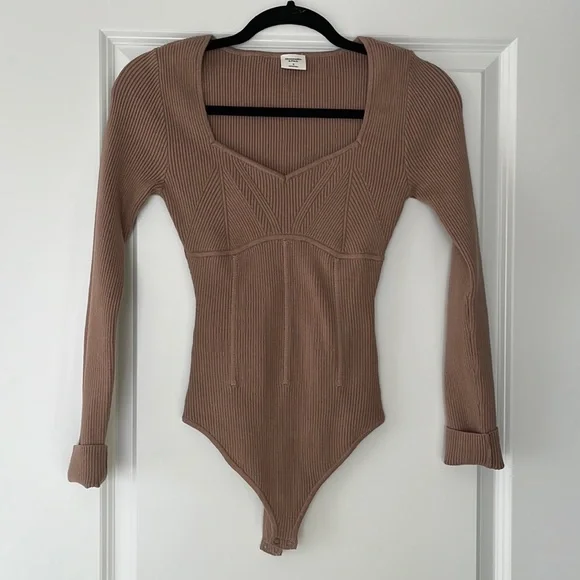 Abercrombie & Fitch Brown Corset Sweetheart Sweater Bodysuit Tops
